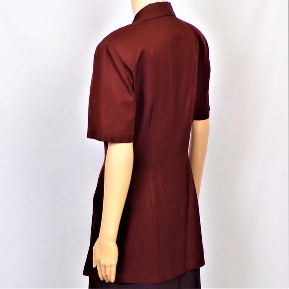 VICTORIA SOIE size 6 brown silk-blend short-sleeve tunic top dry clean or HW - Picture 8 of 14